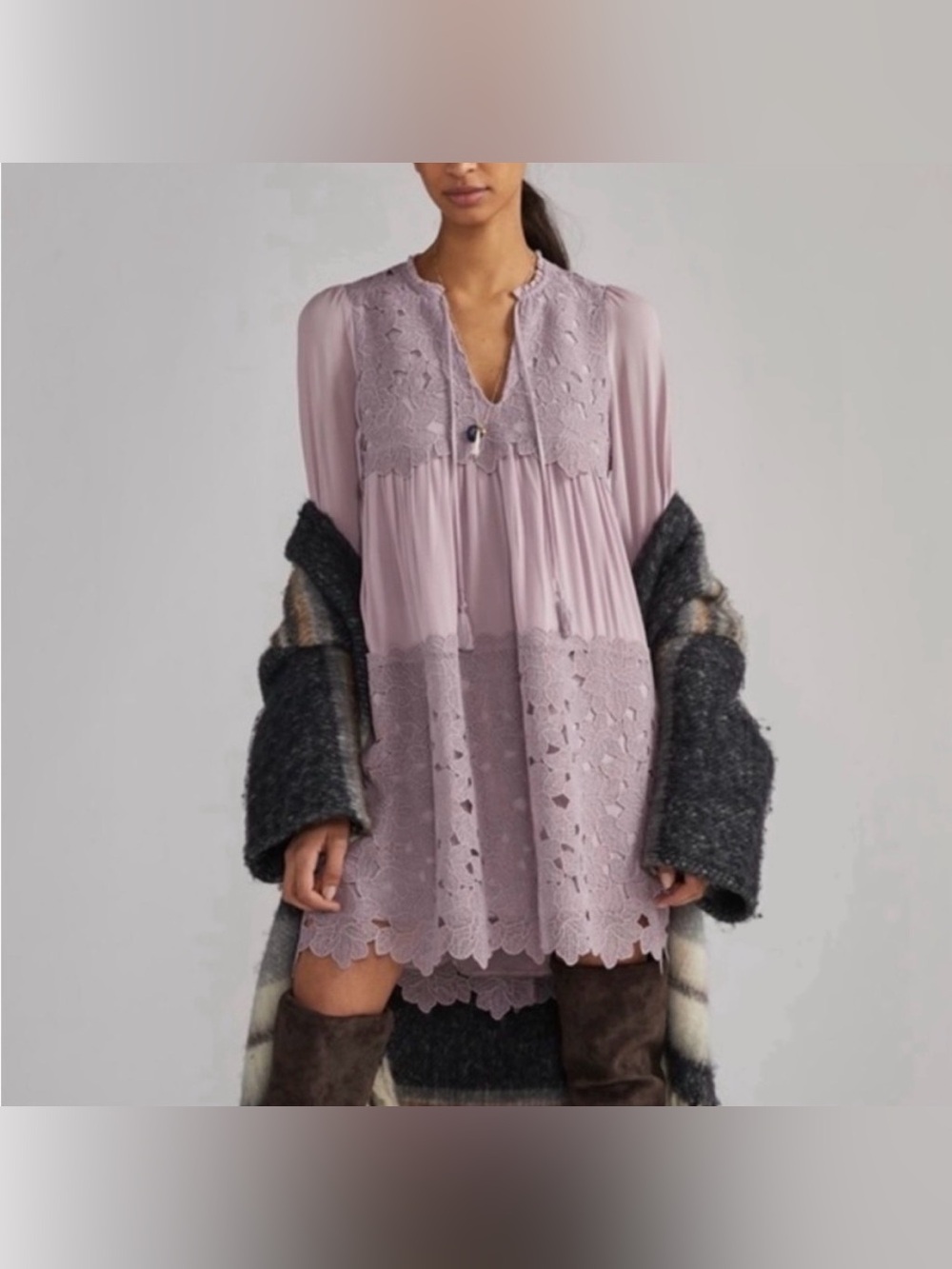 Anthropologie Lace Panel Mini Dress in Dusty Lavender